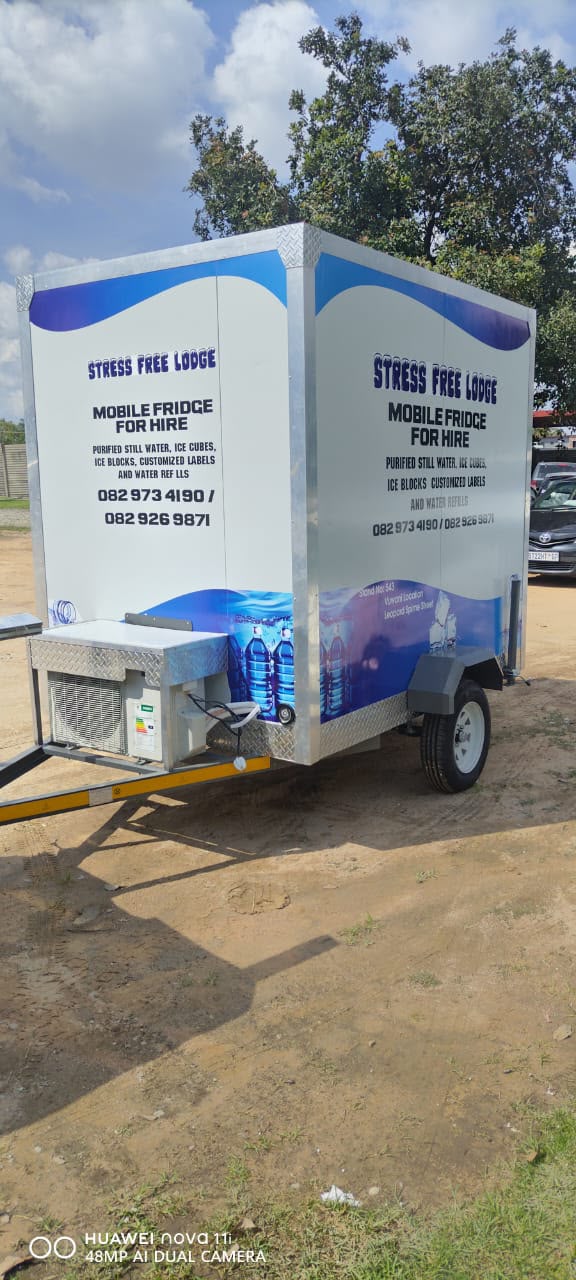Ndlela Projects Mobile Fridge — Branded hire unit with refrigeration condenser